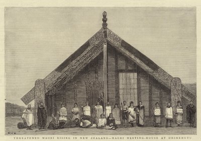 Threatened Maori Rising in New Zealand, Maori Meeting-House at Ohinemutu by John Charles Dollman